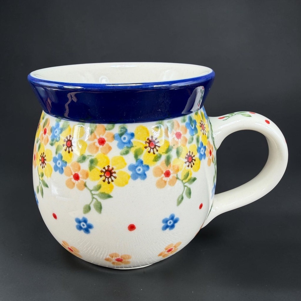 Ceramika Artystyczna Boleslawiec Polish Pottery Floral Bubble Mug 4in Hand Made
